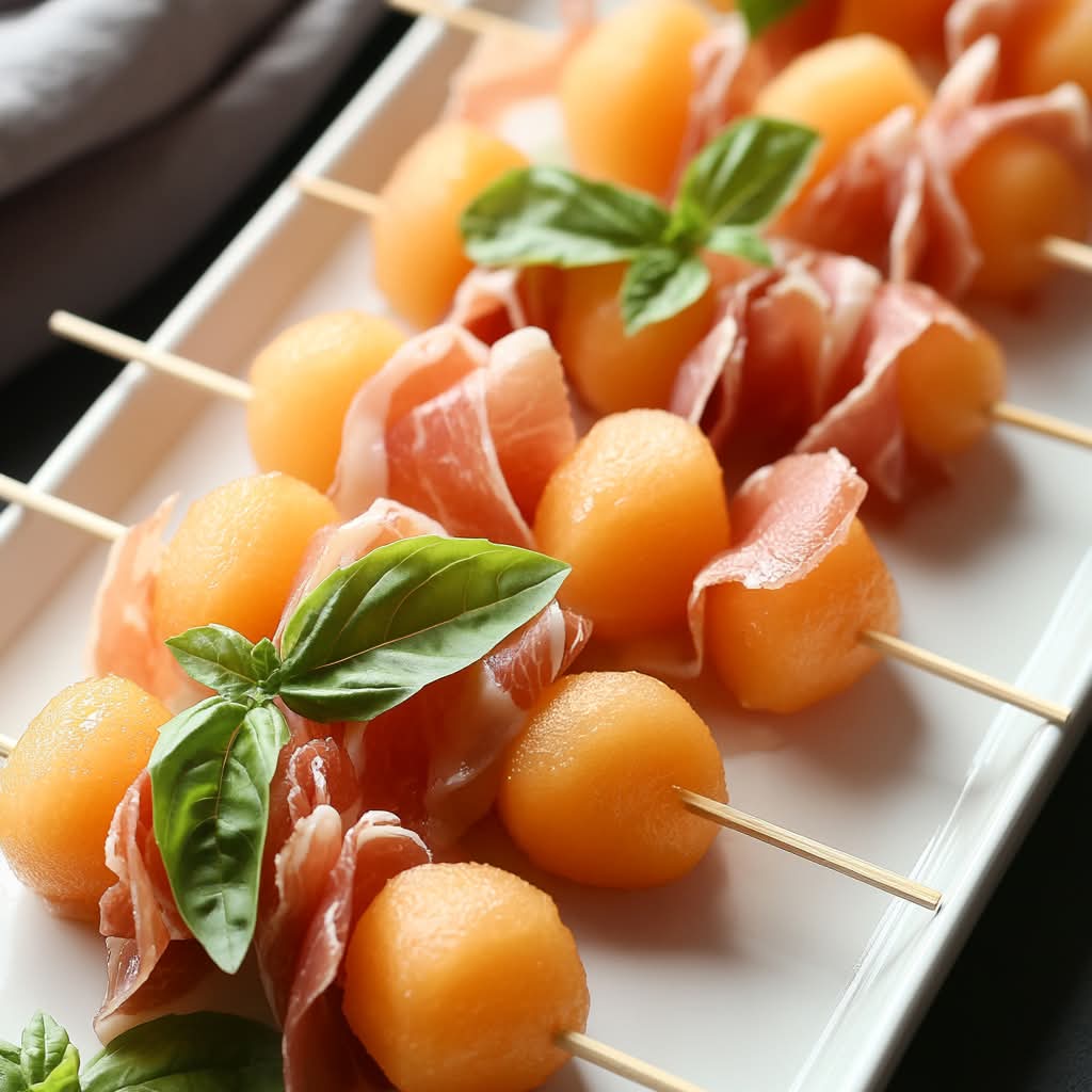 Brochettes de melon au tartare de saumon basilic